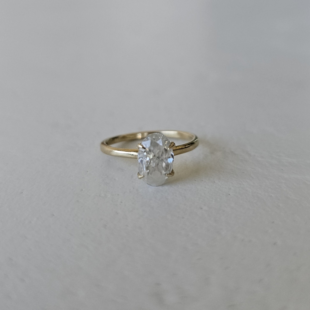 2 Carat Oval Moissanite 14k Solid Gold Band Engagement Ring